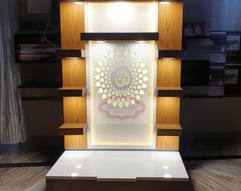 Shriji Temples Customized Wooden temple with LED Light for Home and Office Puja Mandir Wall Hanging & Table Top White Mandir MADE in INDIA