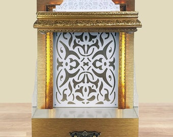 Templo de madera Pooja Mandir con luz LED para colgar en la pared o sobre una mesa (decoración del hogar)