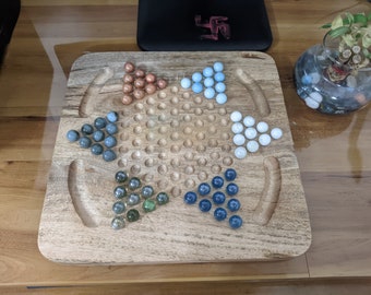 DivineWithDestiny Wooden Chinese Checker for Teens and Adults with Glass Marbles, Strategy Games for Kids, Best Birthday Gifts