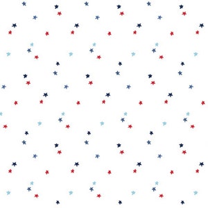 Patriotic Stars Fabric, Seasonal Basics Red and Blue Stars on White by Riley Blake Designs Quilting Cotton Fabric, Patriotic Star Blender