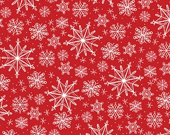 Snowflake Fabric, Snowy Days on Red Happy Llamadays by Andi Metz by Benartex Kanvas Studio Quilting Cotton Fabric 14431-10B