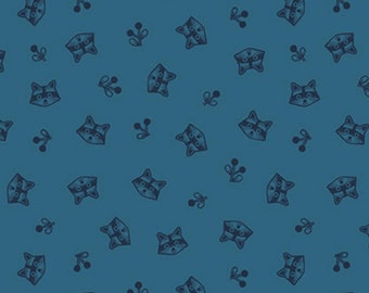 Raccoon Fabric, Raccoons Twilight Creatures on Blue by Natàlia Juan Abelló for Riley Blake Quilting Cotton Fabric, C15364-BLUE