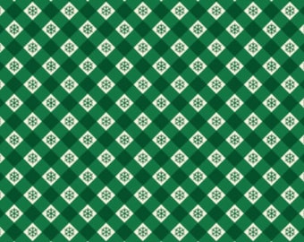 Christmas Gingham Fabric, Snowflake Gingham on Green by Lewis and Irene Quilting Cotton Fabric C117.3