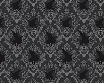 Witches and Bats Damask Fabric, Damask on Charcoal Spooky Schoolhouse by Melissa Mortenson Riley Blake Quilting Cotton Fabric