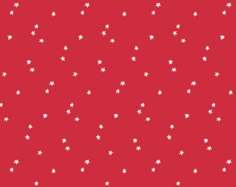 Patriotic Stars Fabric, Seasonal Basics White Stars on Red by Riley Blake Designs Quilting Cotton Fabric, Mini Patriotic Star Blender