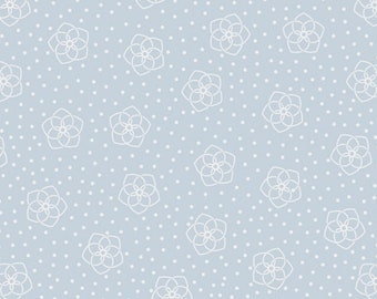 Celtic Flower Fabric, Celtic Flowers on Light Blue with Silver Metallic Accents by Lewis and Irene Quilting Cotton Fabric, A732.2