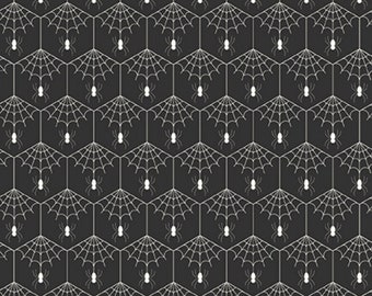 Spiderweb Fabric, Spiderwebs Charcoal Haunted Adventure by Beverly McCullough Riley Blake Quilting Cotton Fabric, Hexie Spiderwebs