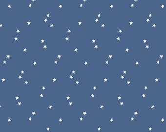 Patriotic Stars Fabric, Seasonal Basics White Stars on Blue by Riley Blake Designs Quilting Cotton Fabric, Mini Patriotic Star Blender