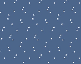 Patriotic Stars Fabric, Seasonal Basics White Stars on Blue by Riley Blake Designs Quilting Cotton Fabric, Mini Patriotic Star Blender