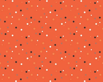 Dots on Orange Fabric, Multi-Colored Dots on Orange Hey Bootiful by My Mind's Eye Riley Blake Quilting Cotton Fabric, C13135-PERSIMMON