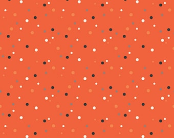 Dots on Orange Fabric, Multi-Colored Dots on Orange Hey Bootiful by My Mind's Eye Riley Blake Quilting Cotton Fabric, C13135-PERSIMMON