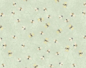 Bees on Sage Fabric, Bees on Honeycomb on light Sage from the Home Sweet Home Collection by Timeless Treasures Quilting Cotton Fabric