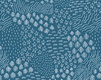 Forest Scenery Fabric, Scenery Twilight Creatures on Blue by Natàlia Juan Abelló for Riley Blake Quilting Cotton Fabric, C15363-BLUE