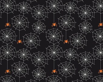Spiderweb Fabric, Spiderwebs on Black Beggars Night by Sandy Gervais by Riley Blake Quilting Cotton Fabric, GC14502-BLACK