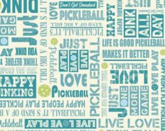 Pickleball Fabric, Pickleball Spirit Words on Cream by Michael Miller Quilting Cotton Fabric, Pickleball Words, DDC12126-CREM