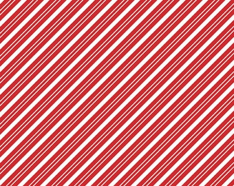 Christmas Candy Stripe Fabric, Stripes Red and White The Magic Of Christmas by Lori Whitlock Riley Blake Quilting Cotton Fabric, Candy Cane