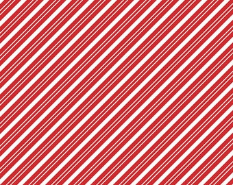 Christmas Candy Stripe Fabric, Stripes Red and White The Magic Of Christmas by Lori Whitlock Riley Blake Quilting Cotton Fabric, Candy Cane