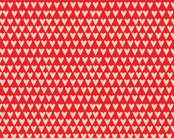 Valentine Hearts Fabric, Pink Hearts on Red You & Me Collection by Sandy Gervais for Riley Blake Designs Quilting Cotton Fabric C15403-PINK