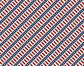 Patriotic Fabric, Patriotic Diagonal Stripe on Cream by Windham Quilting Cotton Fabric, Bias Stripe Fabric, Hearts Anthem 84478-243