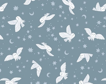 Owl Fabric, Night Owls Twilight Creatures on Storm Blue by Natàlia Juan Abelló for Riley Blake Quilting Cotton Fabric, C15362-STORM