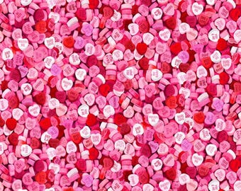 Candy Hearts Fabric, Candy Hearts Packed Valentine's Day by Timeless Treasures Quilting Cotton Fabric Conversation Hearts Fabric LOVE-CD3193
