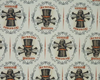 Halloween Apothecary Arsenic Poison Fabric by Lorilynn Simms Halloween Novelty Cotton Fabric by Springs Creative, Halloween Skull Fabric