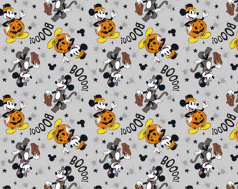 Disney Halloween Mickey and Minnie Boo, Pumpkin Mickey and Cat Minnie Disney Licensed Novelty Cotton Fabric, Not So Spooky Disney Halloween