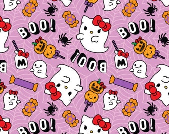 Hello Kitty Halloween Fabric, Hello Kitty Boo on Pink Licensed by Sanrio for Springs Creative Novelty Cotton Fabric