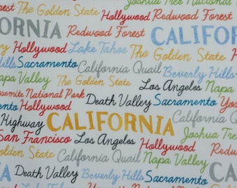 California State Pride Tossed Words Novelty Cotton Fabric