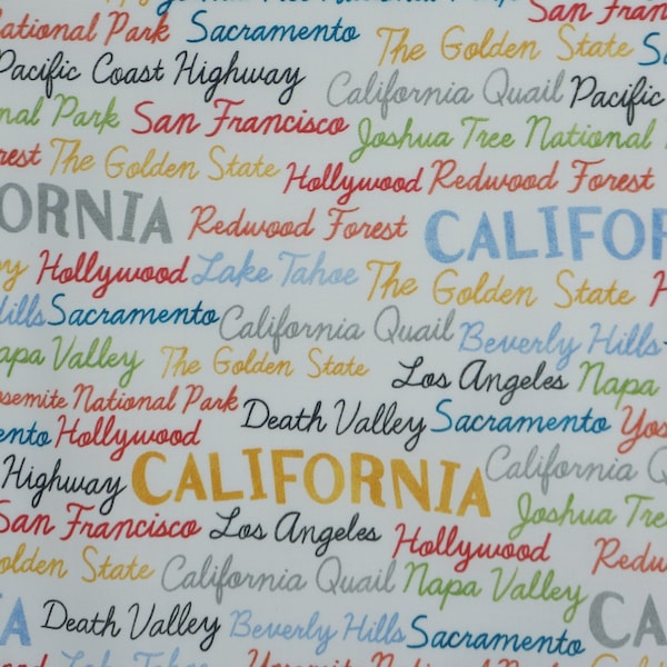 California State Pride Tossed Words Novelty Cotton Fabric