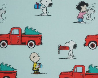 Peanuts Snoopy Red Truck with Christmas Tree Licensed Novelty Cotton Fabric