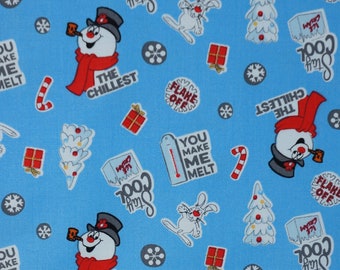 Frosty the Snowman Frozen Phrases on Blue Licensed by Camelot Fabrics Christmas Quilting Cotton Fabric