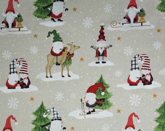 Gnome Antics Gnomes on light Taupe/Grey Scenic by Jennifer Pugh Wilmington Prints Christmas Quilting Cotton Fabric 82623-173