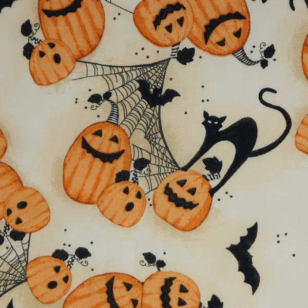 Halloween Black Cats and Pumpkins Fabric by Lorilynn Simms for Springs Creative Halloween Novelty Cotton Fabric, Trick or Treat Fabric