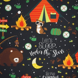 Gone Camping Bear and Racoon Outdoor Canvas Fabric 100% Polyester, Great for making Outdoor Pillows/Decor, Carrying Bags or Backpacks