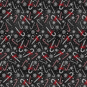 Candy Cane Fabric, Candy Cane and Snowflakes by Gail Cadden for Timeless Treasures Quilting Cotton Fabric, CD2039-BLACK