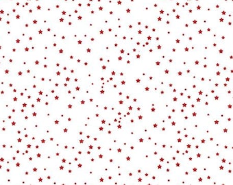 Patriotic Stars Fabric, Red Stars on White Stars and Stripes Forever by Lori Whitlock Riley Blake Quilting Cotton Fabric C15714-WHITE