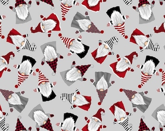 Tossed Christmas Gnomes Fabric, Mini Holiday Snow Fun Gnomes by Timeless Treasures Christmas Quilting Cotton Fabric GAIL-C1365  GREY