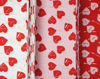 Valentine Heart Fabric, Sweetheart Heart Arrows on Cream, Pink or Red Sparkle by My Mind's Eye for Riley Blake Quilting Cotton SC15502