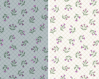 Thistle Fabric, Thistle on Mist Blue or Cream Check Small Things Celtic Inspired by Lewis and Irene Quilting Cotton Fabric, Celtic Fabric