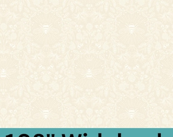 Wide Back Bee Fabric, Queen Bee on Dark Cream Wide Back 108" Lewis and Irene Quilting Cotton Fabric W4 Bee Quilt Backing, Continuous Yardage