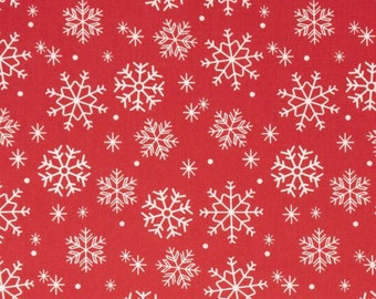Red Snowflake Fabric, White Snowflakes on Red by Singer Christmas Quilting Cotton Fabric, Farmhouse Snowflakes, Winter Theme Fabric