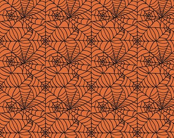 Spiderweb Fabric, Spiderweb on Orange Sophisticated Halloween by Riley Blake Quilting Cotton Fabric, Spider Web Fabric C14622-ORANGE