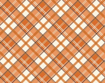 Orange Plaid Fabric, Plaid Orange Sparkle Shades of Autumn by My Mind's Eye Riley Blake Quilting Cotton Fabric, Metallic Gold Orange Plaid