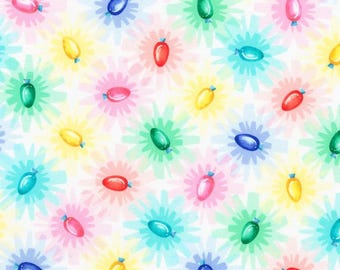 Christmas Lights Fabric, Christmas Lights on White Afterglow by Wishwell for Robert Kaufman Quilting Cotton Fabric WELD217651