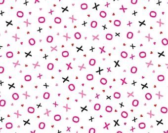 Valentine Fabric, XOs on White Love You Fur-Ever by Greta Lynn for Benartex Kanvas Quilting Cotton Fabric 14263-09