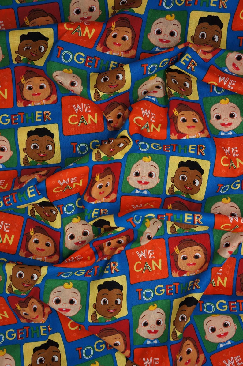 Cocomelon Fabric, Together Block Kids Licensed by David Textiles, Inc Novelty Cotton Fabric, JJ Fabric, Cody and Nina Cocomelon, imagem 3