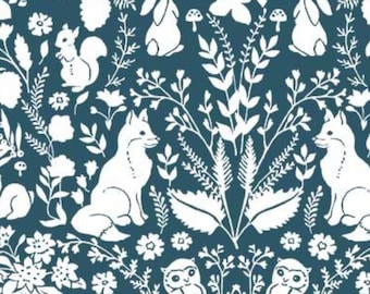 Woodland Animal Fabric, Monotone Forest in Spruce Green Midnight Forest by Belle and Boo from Michael Miller Quilting Cotton Fabric