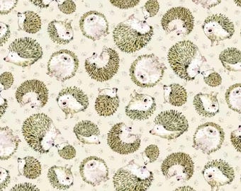 Hedgehog Fabric, Hedgehog Toss on Cream Little Acorns by Louise Nisbit for Michael Miller Fabrics Quilting Cotton Fabric DDC12423-CREM