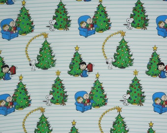 Peanuts Christmas Magic Licensed Novelty Cotton Fabric, Peanuts Christmas Fabric, Snoopy Christmas Fabric, Snoopy Christmas Tree